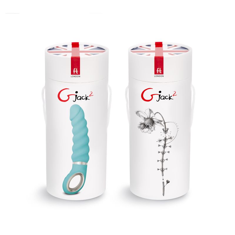 Gjack 2 vibrator with Bioskin material packaging featuring mint color and floral design.