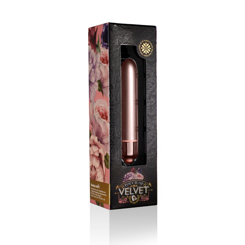 RO-90 Touch of Velvet Rose Bloom precision stimulation vibrator in elegant packaging.