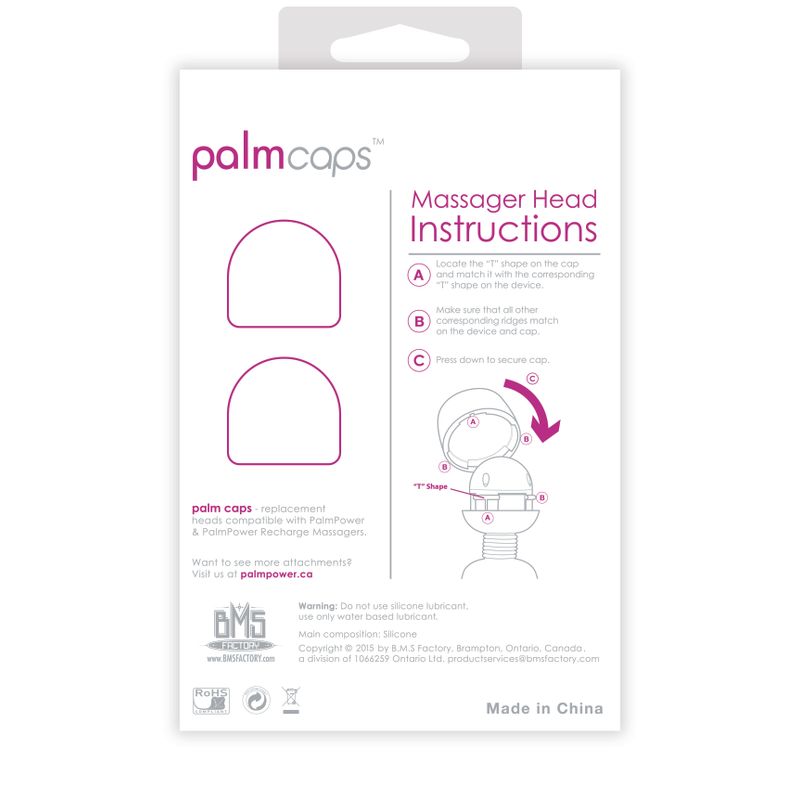 PalmPower silicone attachment caps instructions for massager head replacement.