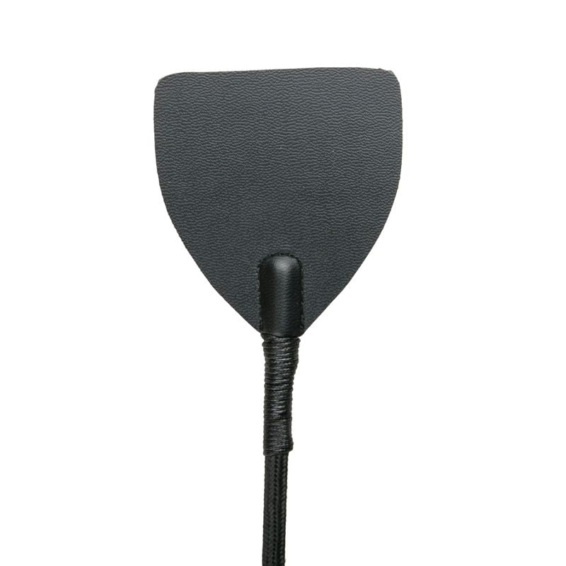 Close-up of a stylish PU leather SM crop whip designed for BDSM play, featuring a sleek handle and elegant look.