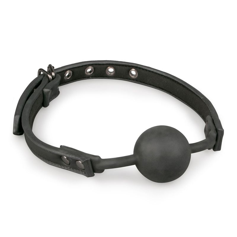 Silicone ball gag for bondage with adjustable strap and black silicone ball, perfect for beginners and experienced users.