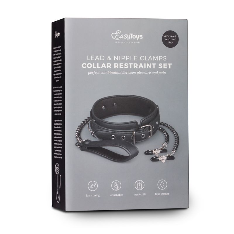 Collar with nipple clamps from EasyToys, featuring a faux leather design and adjustable fit for SM play.