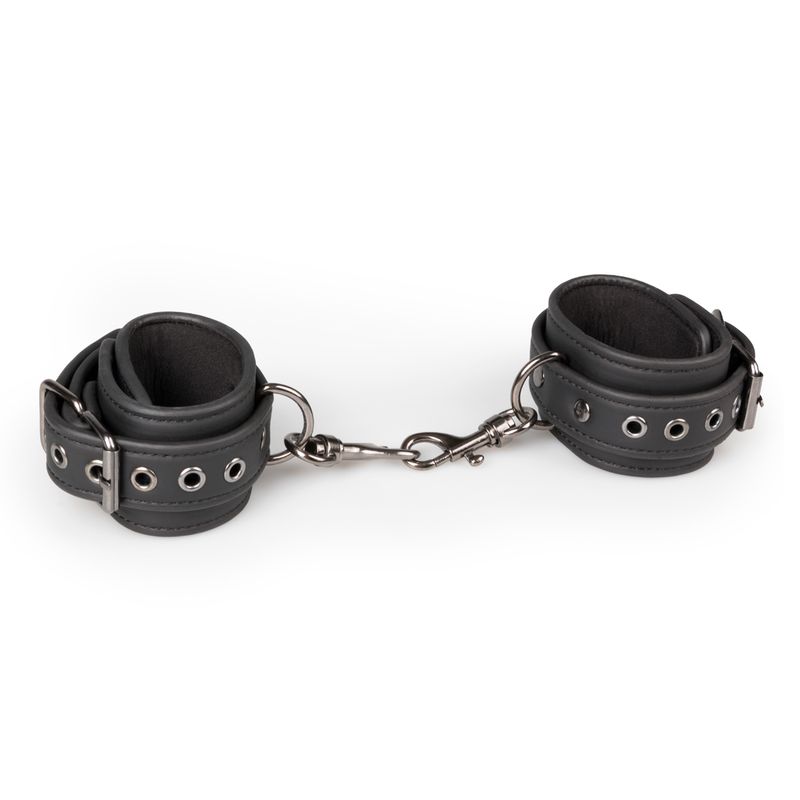 Ankle Cuffs Black with adjustable straps and metal chain for bondage play and intimate essentials for her.