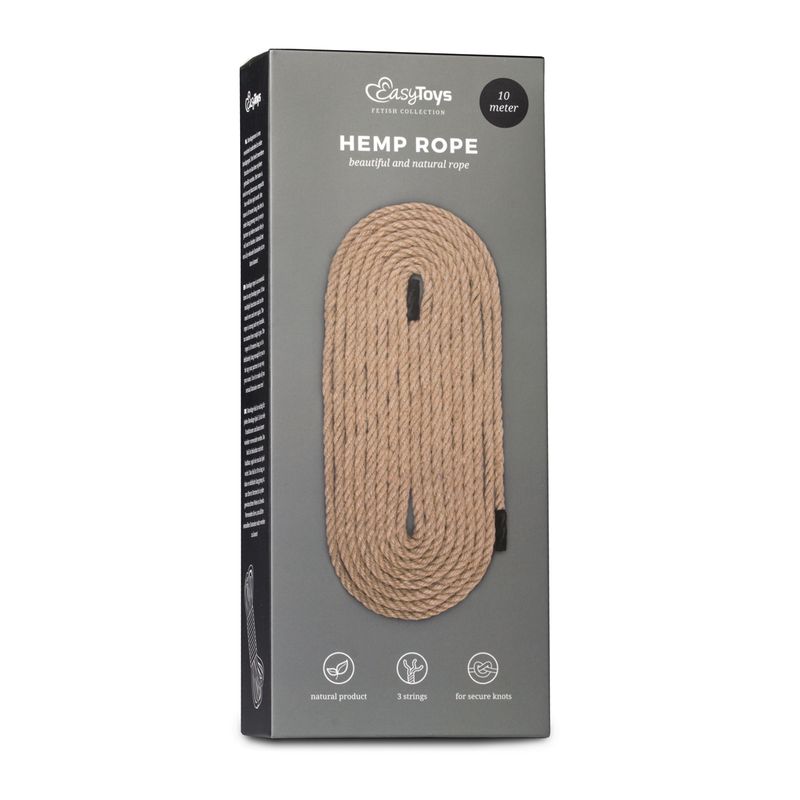 EasyToys Hemp Bondage Rope 10m packaging showcasing strong and durable natural rope for bondage activities.
