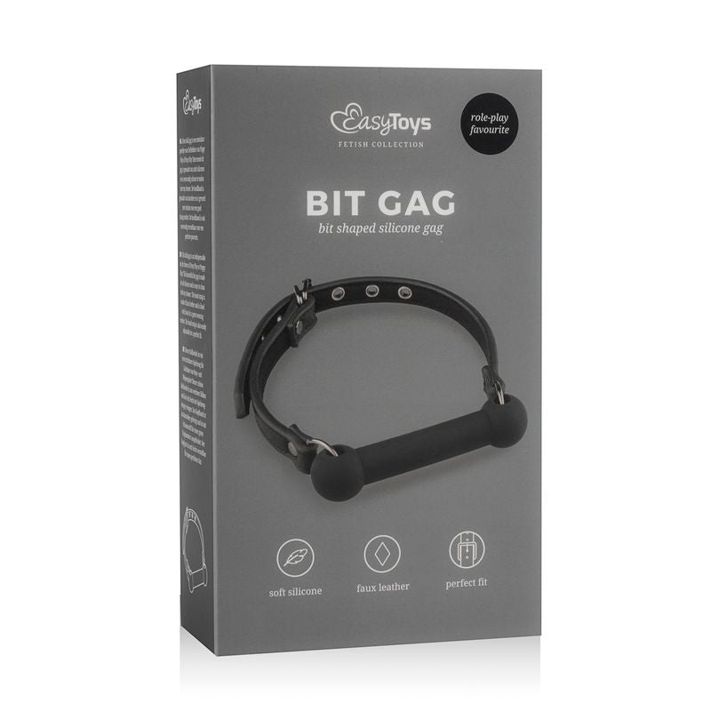 EasyToys silicone bit gag for pony play packaging showcasing the adjustable strap and soft silicone design.
