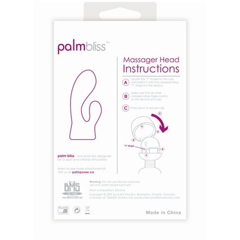 PalmPower silicone attachment instructions for using the PalmBliss massager head.