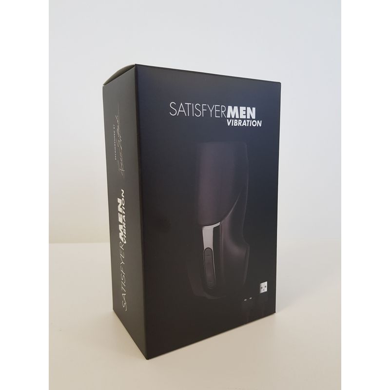 Satisfyer Men Vibration packaging showcasing high-end design and branding for male masturbation toys.