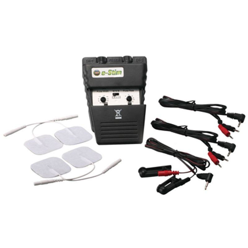 Zeus Beginner Electrosex Kit with e-stim unit, electrodes, and cables for enjoyable intimate experiences.