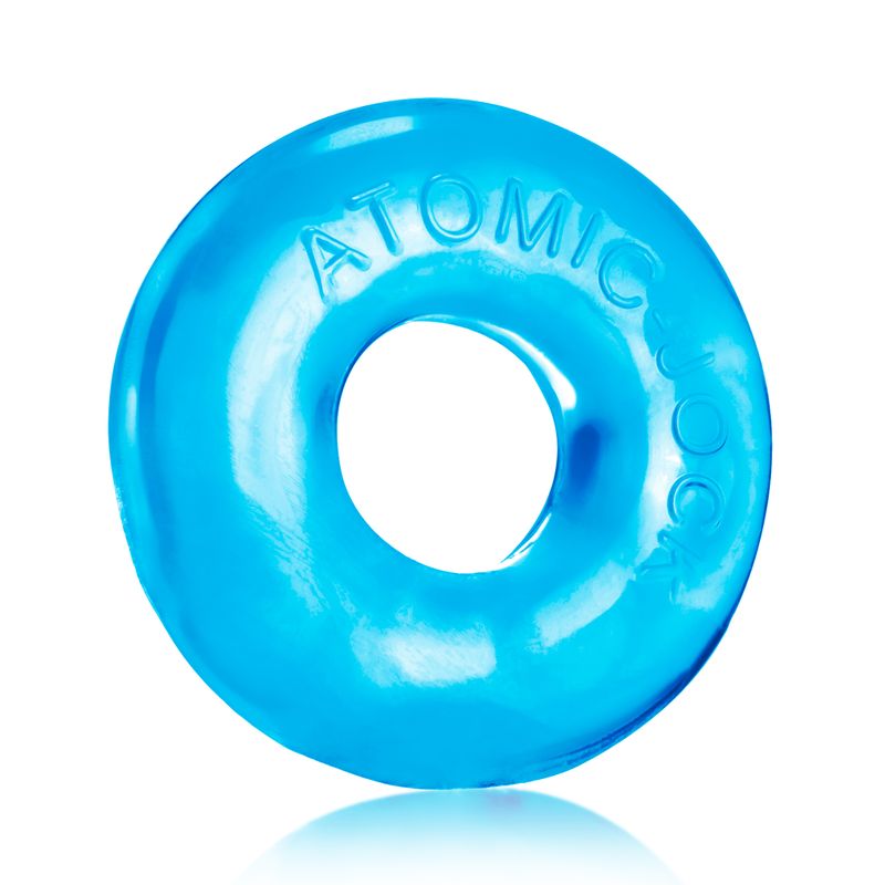 large ice blue cockring by Atomic Jock, featuring a smooth design in vibrant blue color.