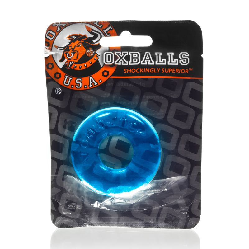 Large ice blue cockring by Oxballs in packaging, designed for optimal support and enhancement.