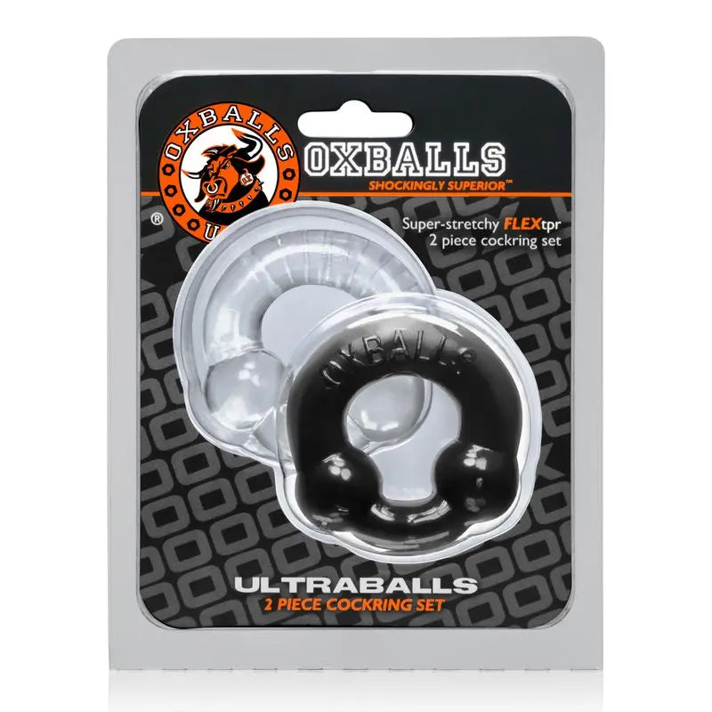 Ultraballs 2 Pk Cockring Black And Clear OxBalls Discreet Intimate Essentials.