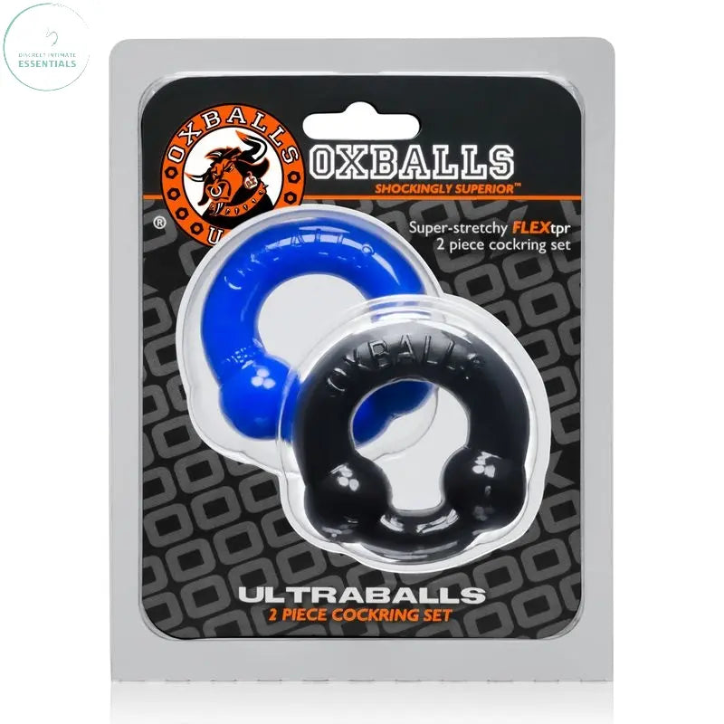 Affordable quality Ultraballs 2 Pk Cockring Black And Pool Blue  from OxBalls by Discreet Intimate Essentials with Discreet Delivery 