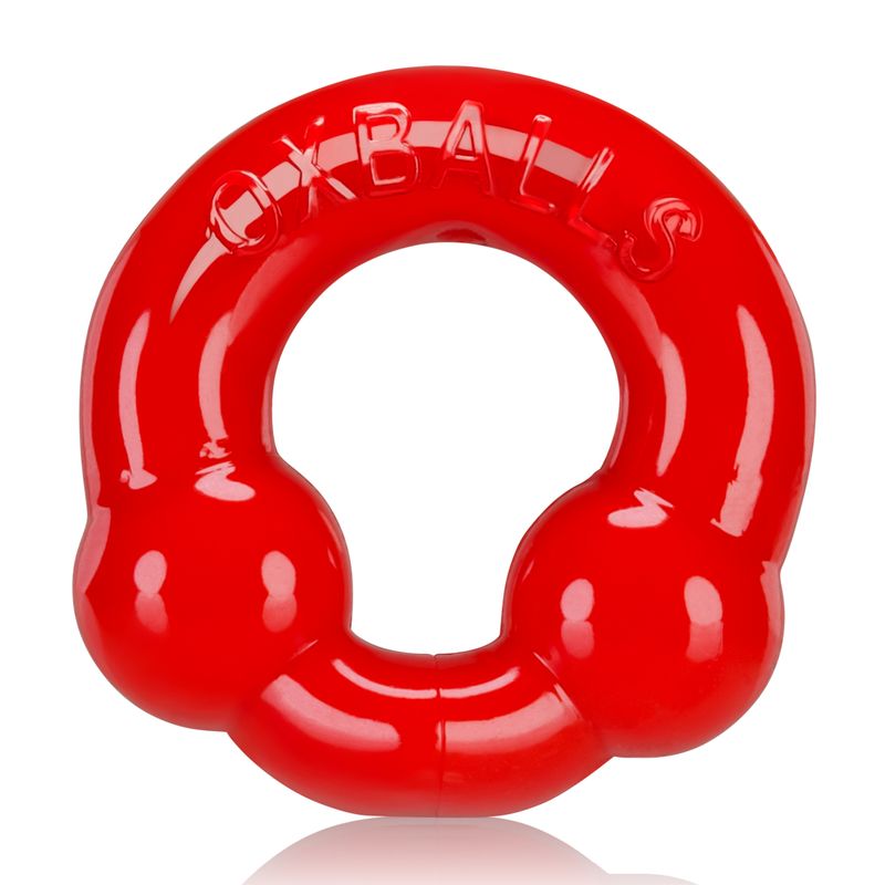Ultraballs cockring steel in red, flexible and stretchy design for enhanced performance and comfort.