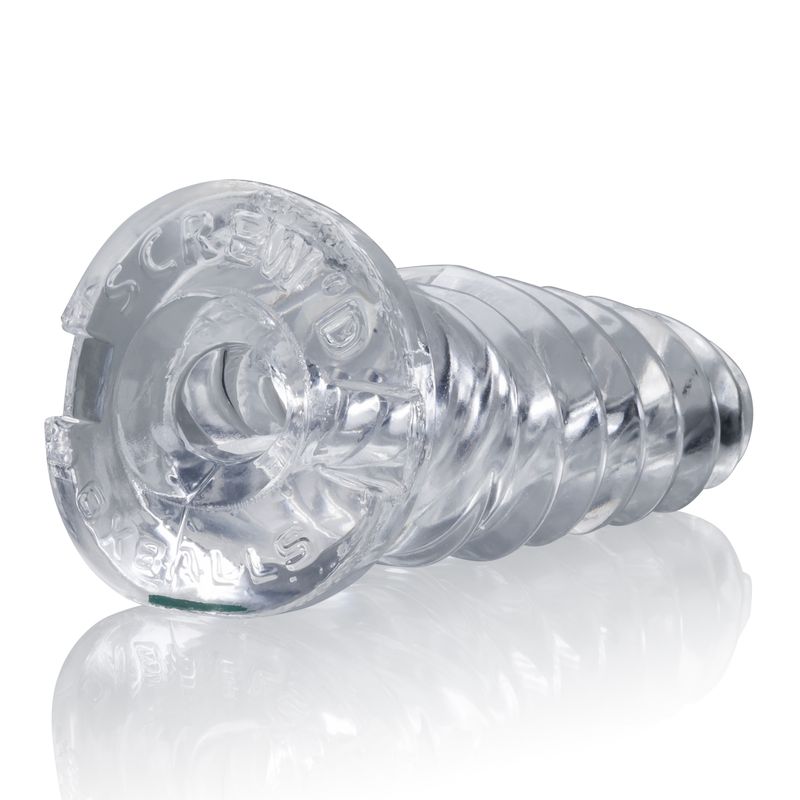 ScrewD Super Squish Corkscrew jerk off toy Clear, featuring a textured grip and hollow spiral design for pleasure.