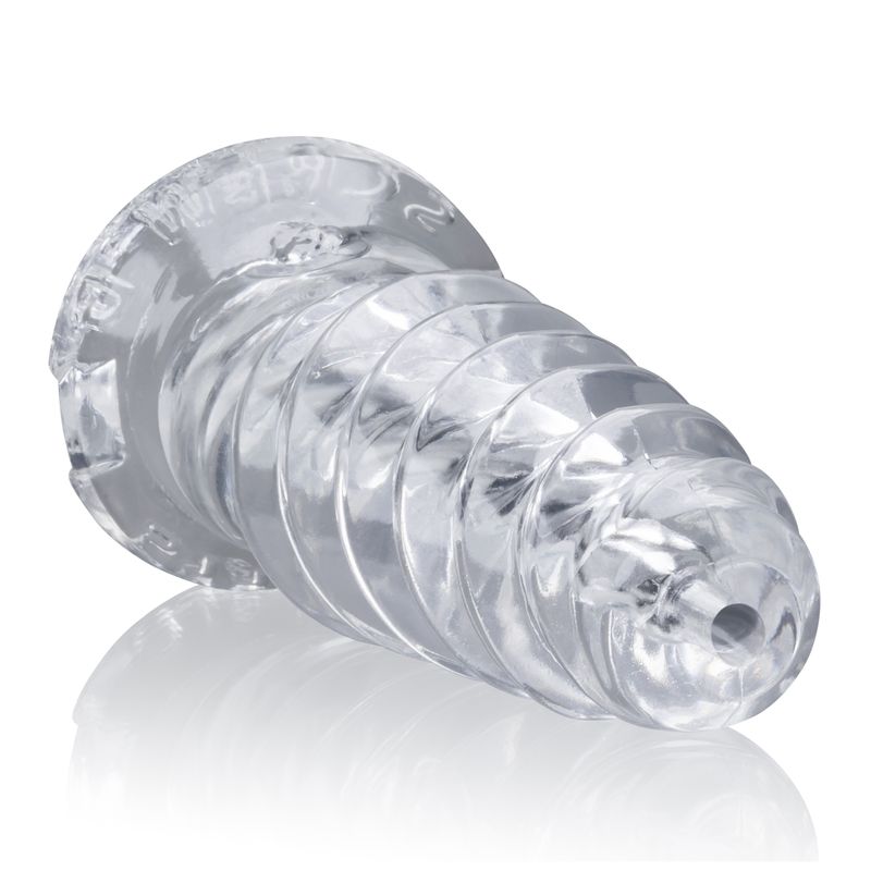 Clear ScrewD Super Squish corkscrew jerk off toy with spiral core design and textured grip.