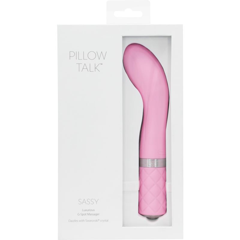 Pillow Talk Sassy Pink G-spot vibrator featuring a curved design and luxurious handle.
