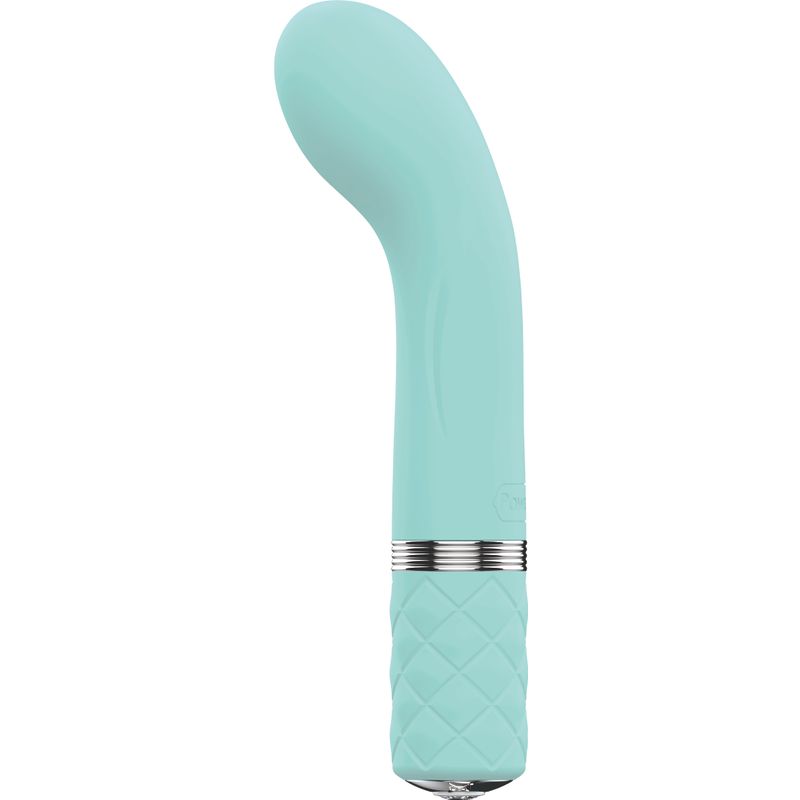 Racy teal G-spot stimulation vibrator with curved design for optimal pleasure and comfort during use.