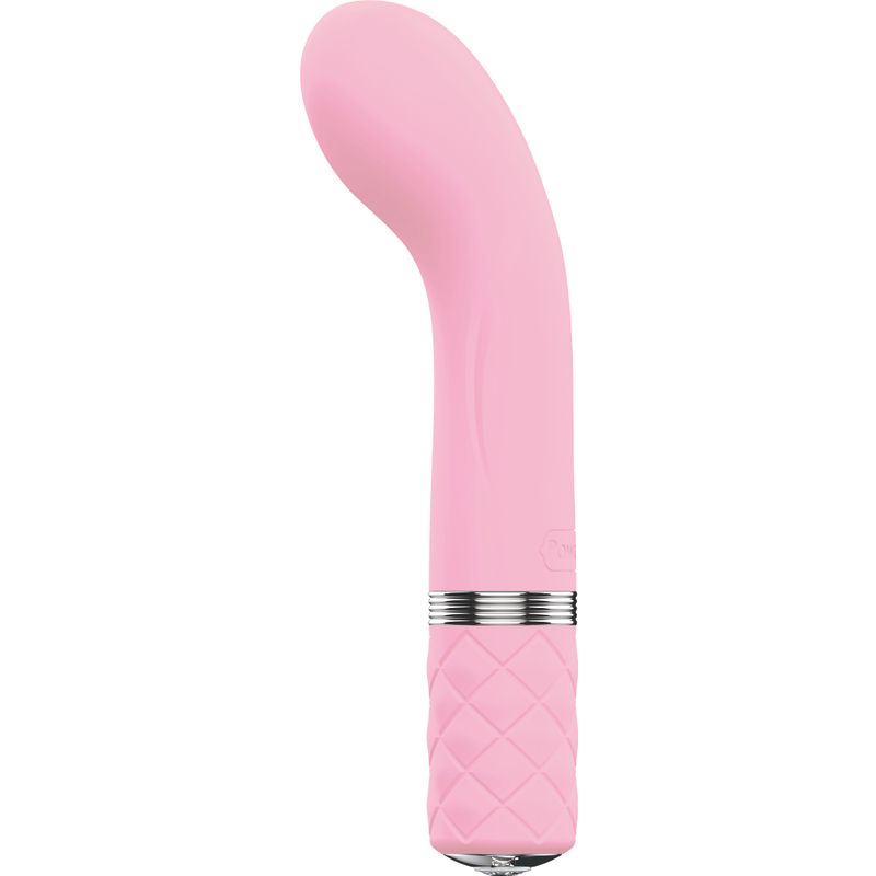 Racy Pink G-spot vibrator for external pleasure with quilted silicone handle and ergonomic design.