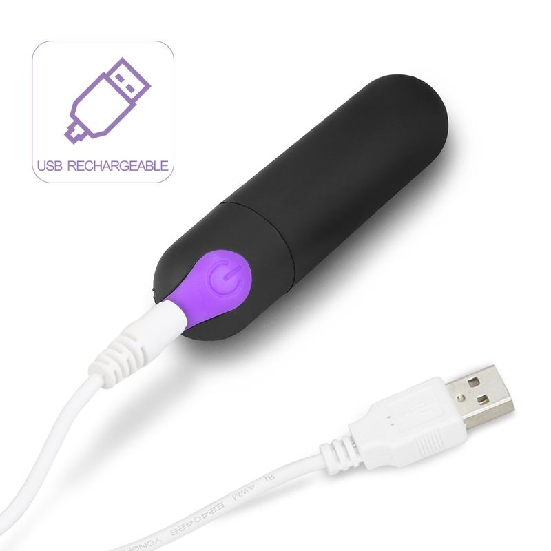 USB rechargeable vibrator accessory, showcasing sleek design with charging cable for effortless power.