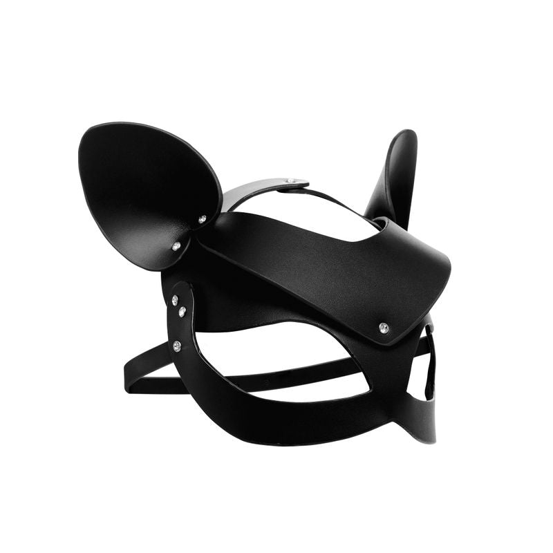 Bad Kitten Leather Cat Mask featuring playful ears and sleek black leather design for intimate essentials for her.