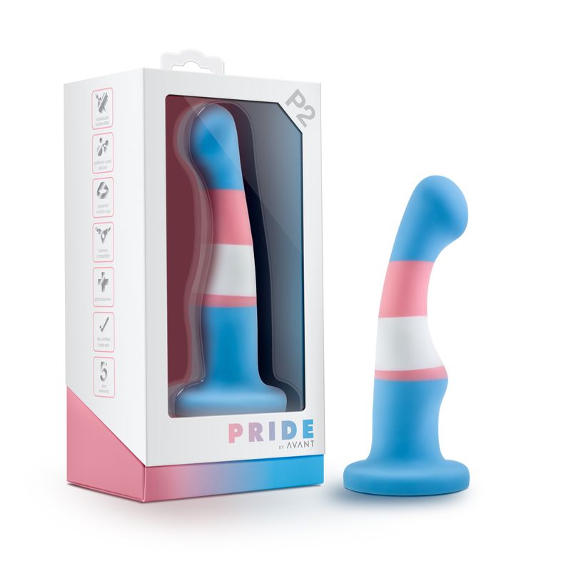Avant Pride P2 True Blue silicone dildo for pleasure in stylish packaging.