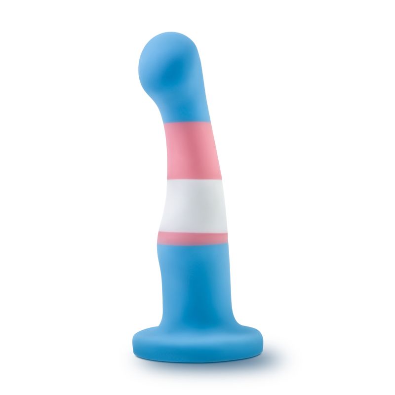 Avant Pride P2 True Blue Silicone Dildo in blue, pink, and white; stylish, body-safe sex toy for intimate essentials.