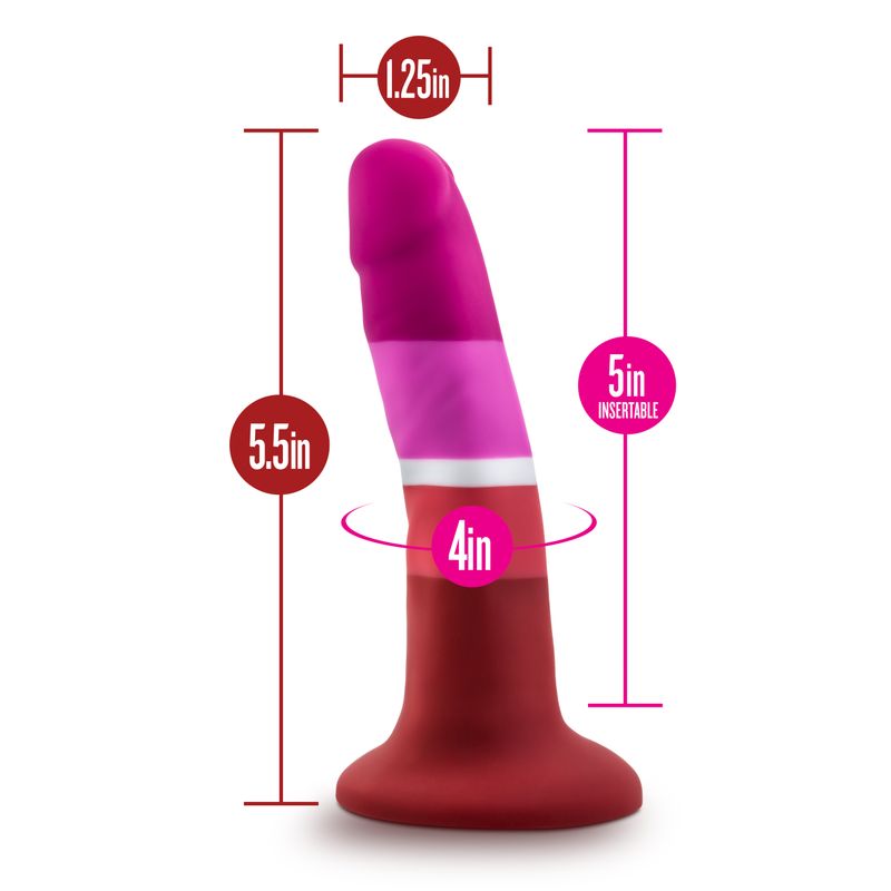 Avant Pride P3 Beauty Silicone Dildo with 5 inch insertable length and 1.25 inch width for intimate essentials.
