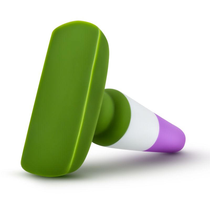 Avant Pride P6 Beyond Silicone Butt Plug in green and purple, a body-safe silicone butt plug for pleasure.
