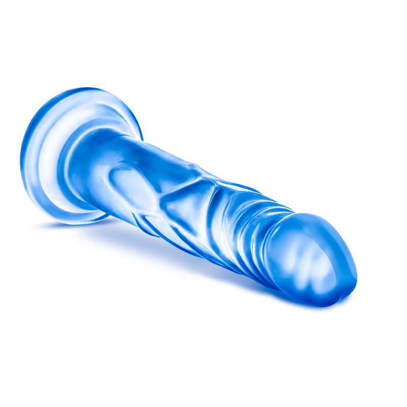 B Yours Sweet N Hard 5 Blue realistic dildo with suction cup on a white background.