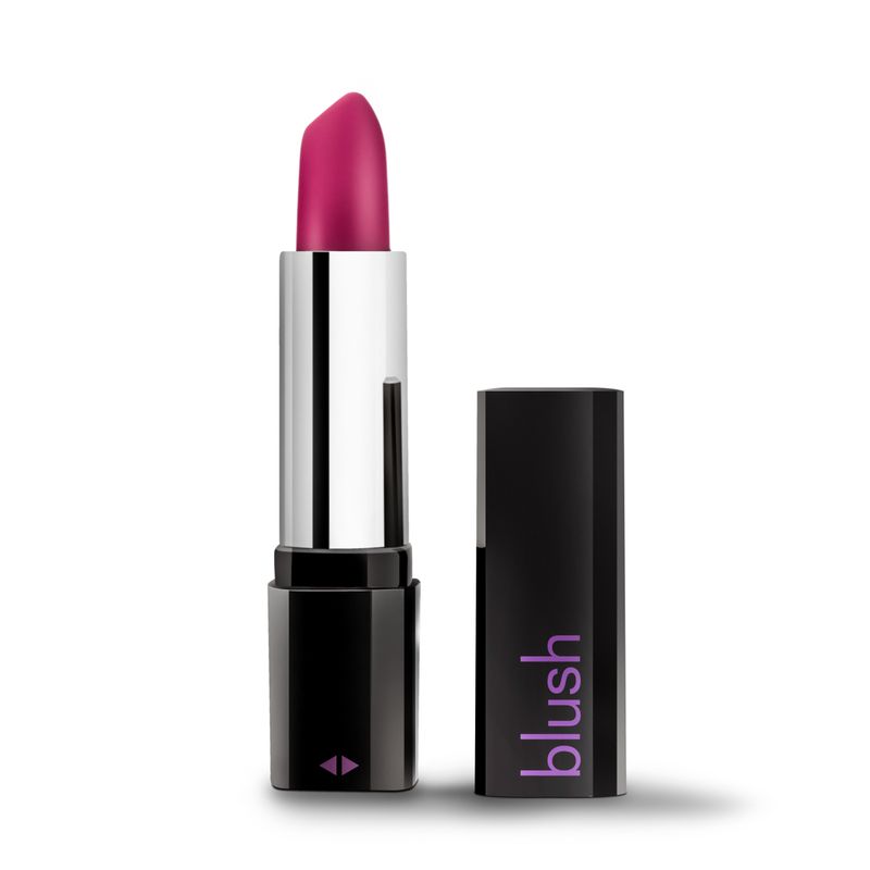 Rose Lipstick Vibe Black, elegant lipstick tube with satin smooth tip in vibrant pink shade.