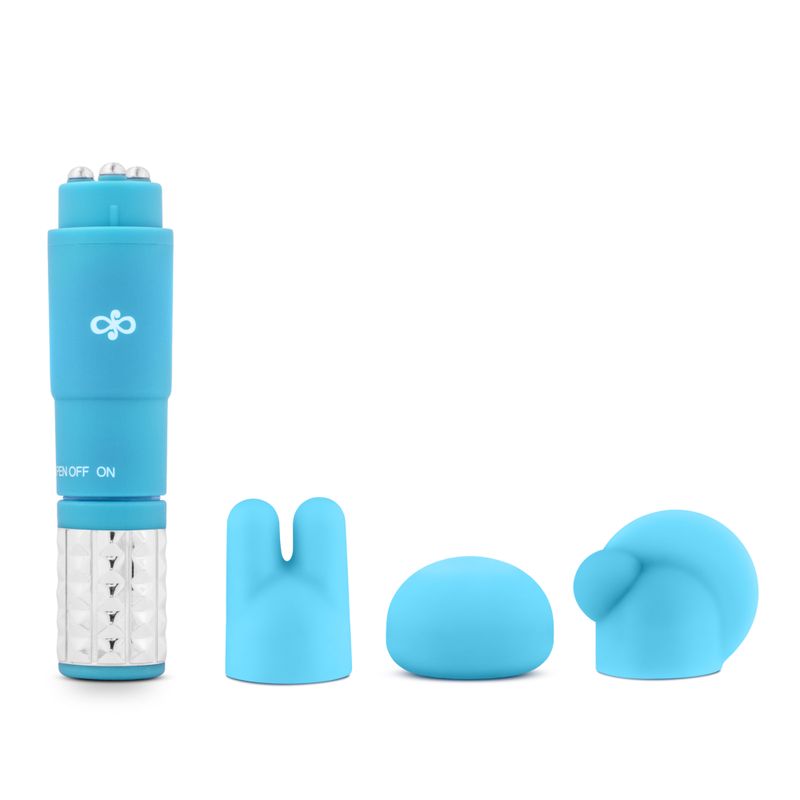 Rose Revitalize Massage Kit Blue with silicone attachments for targeted relaxation and tension relief.