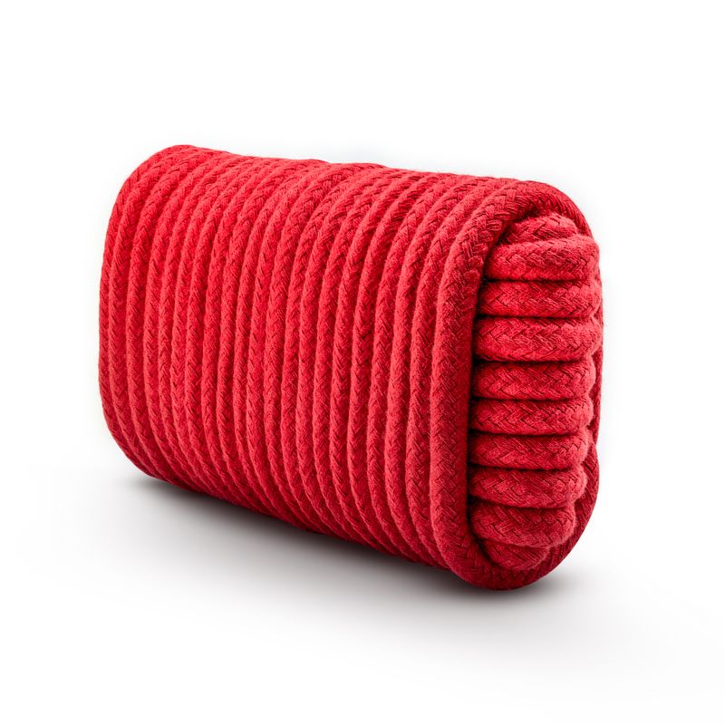 Temptasia Bondage Rope 10m Red, soft cotton shibari bondage rope red for sensual tying and knotting experience.