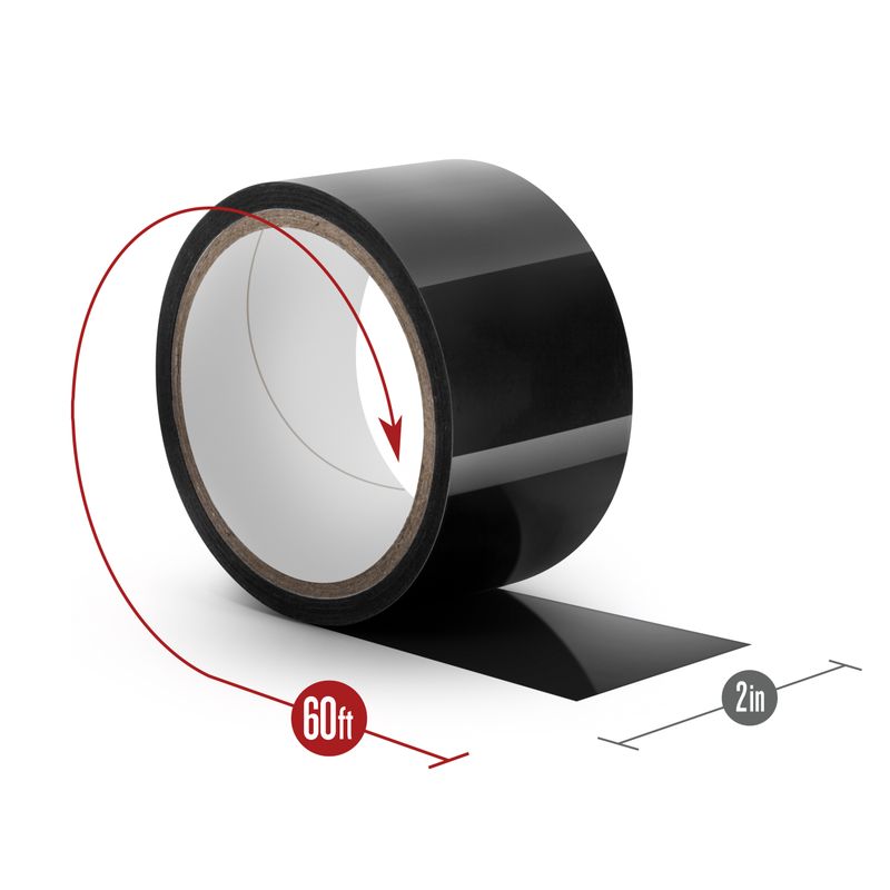 Temptasia Bondage Tape 18m Black roll showing 60ft length and 2in width, perfect for intimate play and bondage.