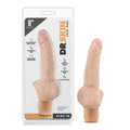 Dr Skin Cock Vibe 12 8in Vibrating Cock Beige displayed in packaging with vibe features and specifications.