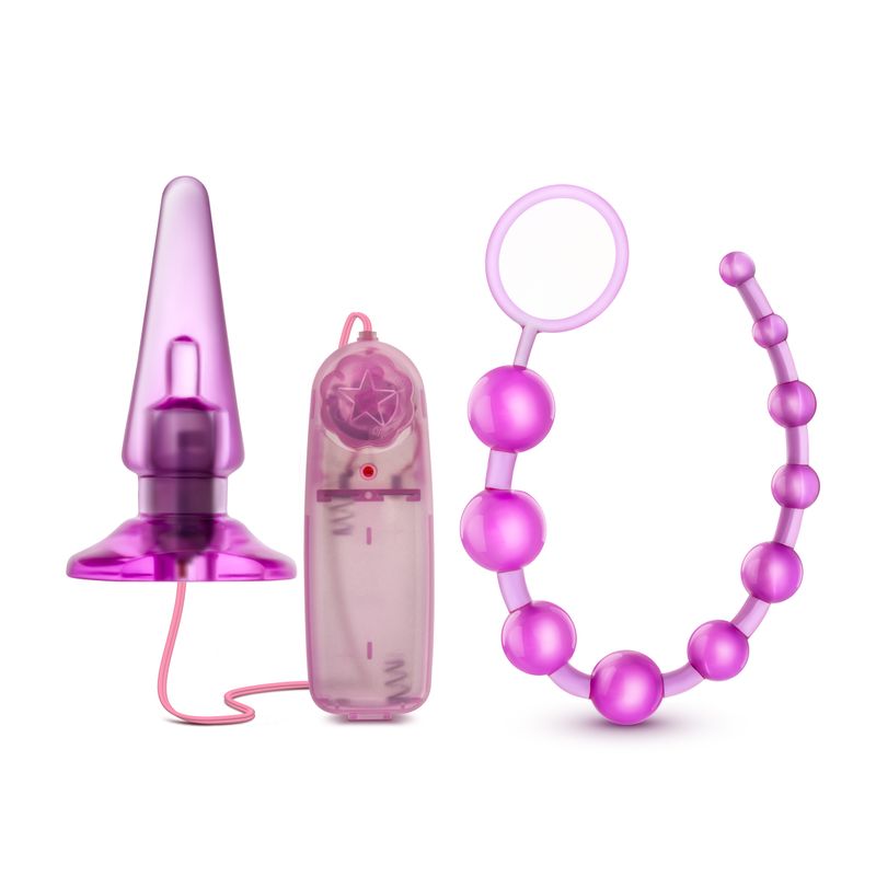 Quickie Kit Anal Pink includes a flexible butt plug and graduated anal beads for fun pink anal play kit.