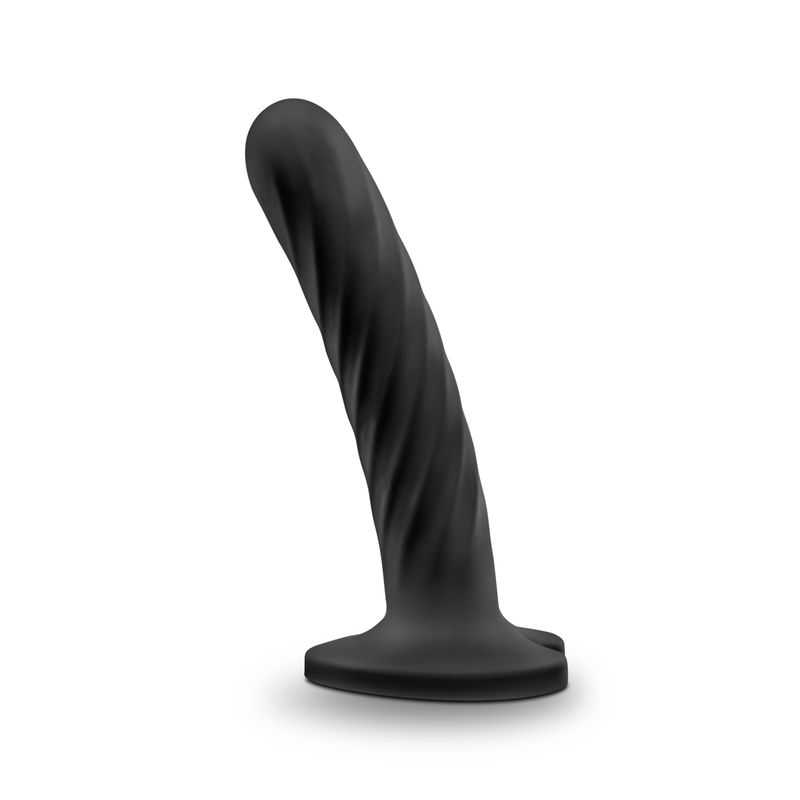 Temptasia Twist Medium sex toy with swirling texture, heart-shaped base, and strong suction cup for versatile stimulation.