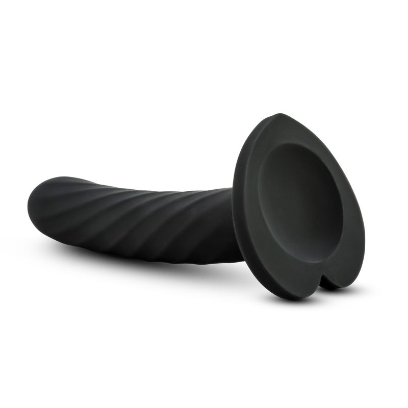 Temptasia Twist Medium sex toy featuring a swirling texture and heart-shaped base with suction cup.