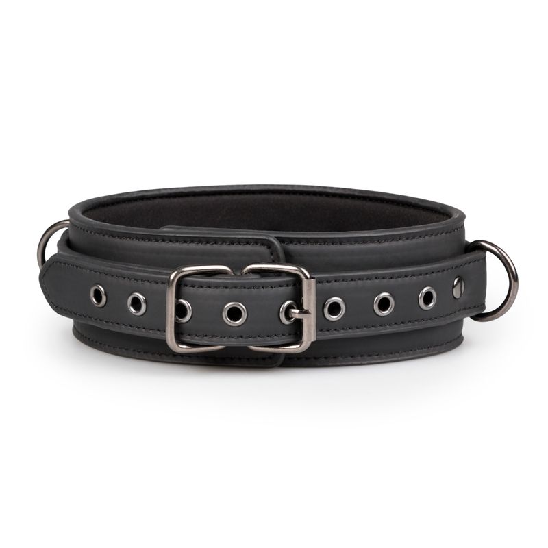 Fetish collar With Leash made of faux leather with metal buckle and adjustable design for comfortable bondage play.