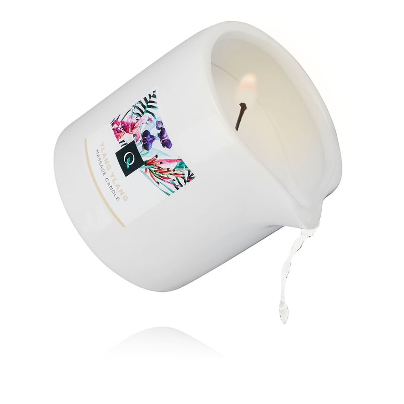 Exotiq Massage Candle Ylang Ylang 200g with floral design, perfect for intimate essentials for her.