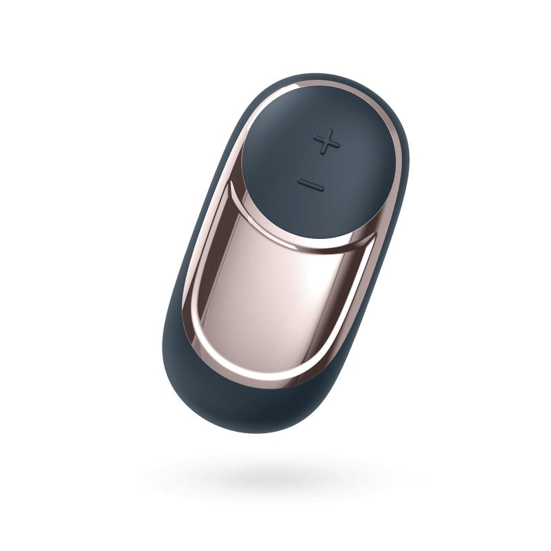 Satisfyer Layon 2 vibrator in dark design, remote control style, featuring adjustable intensity buttons.