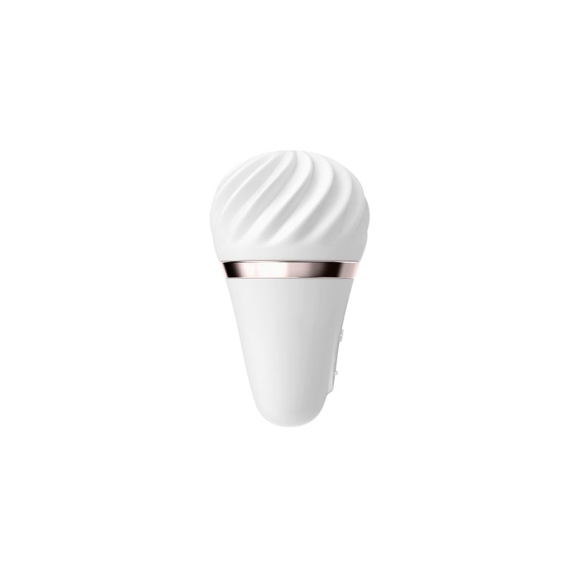 Satisfyer Layon 4 vibrator in white with a textured top, designed for deep clitoral stimulation and pleasure.