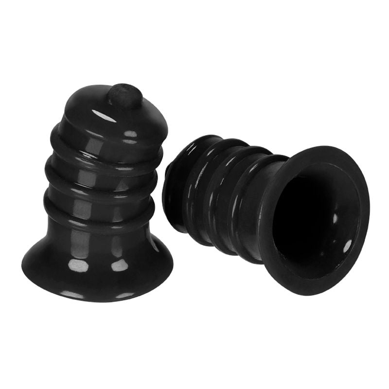 ELONG Wide Base Nipsucker Black, a pair of black silicone nip-suckers designed for powerful suction and comfort.