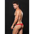 Microfiber Low Rise Zip Thong red on a model showcasing style and comfort from behind.