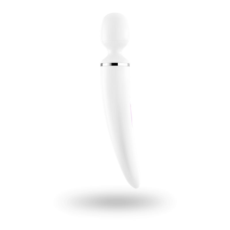 Satisfyer Wand massager in white with a rounded head for relaxation and self-care.