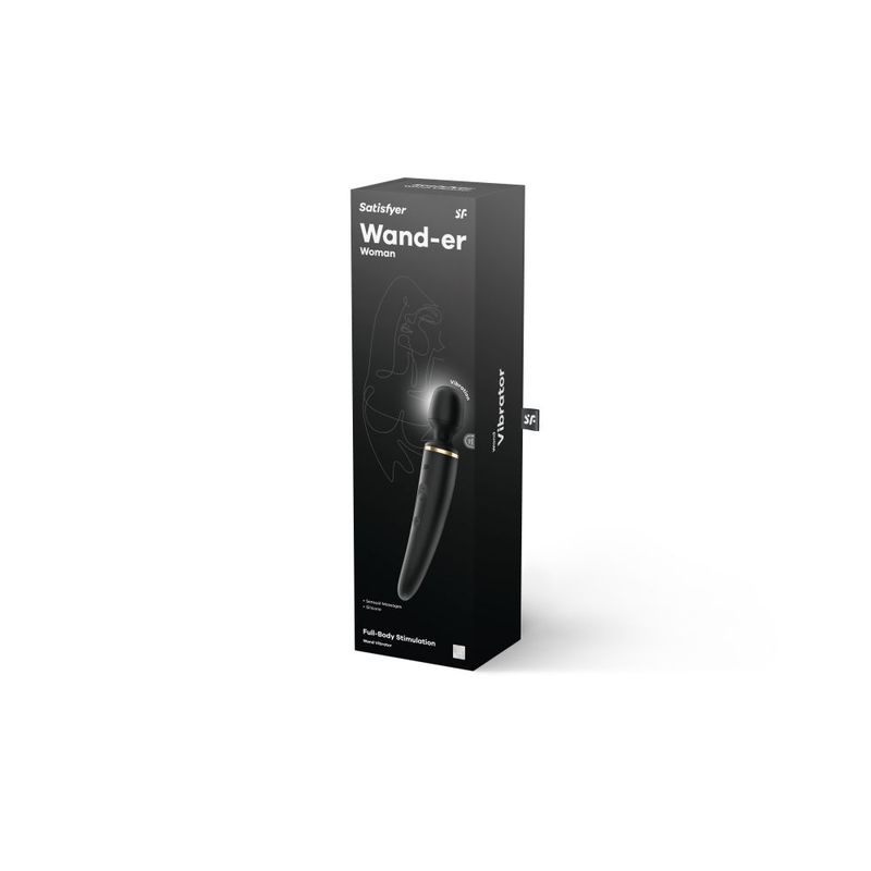 Satisfyer Wand massager in a sleek black packaging for body relaxation and pleasure.