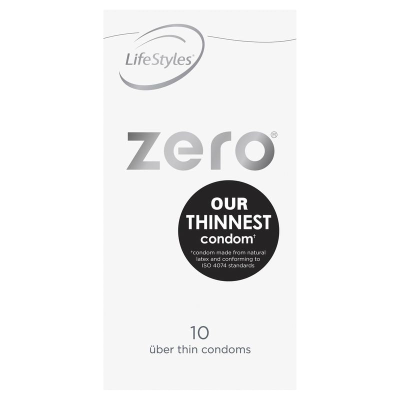 LifeStyles Zero 10 condoms packaging showcasing our thinnest condoms with über thin technology.