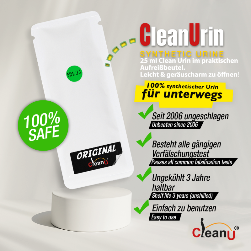 CleanUrin 25ml synthetic urine for discreet use, designed for convenience and safety on the go.