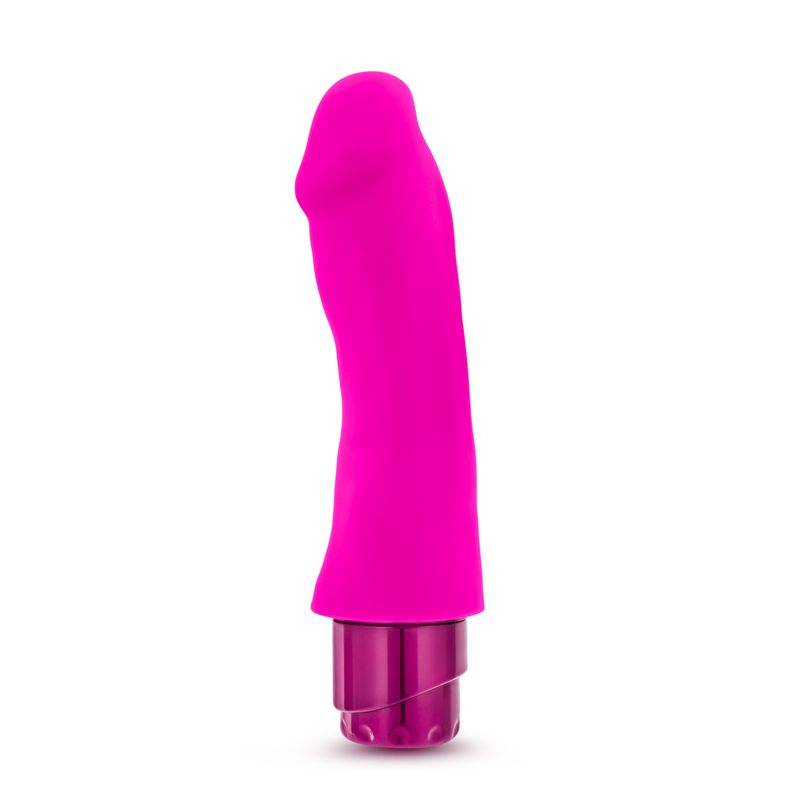 Luxe Marco pink girthy vibrating toy with pronounced head and curved shaft, made from body safe silicone.