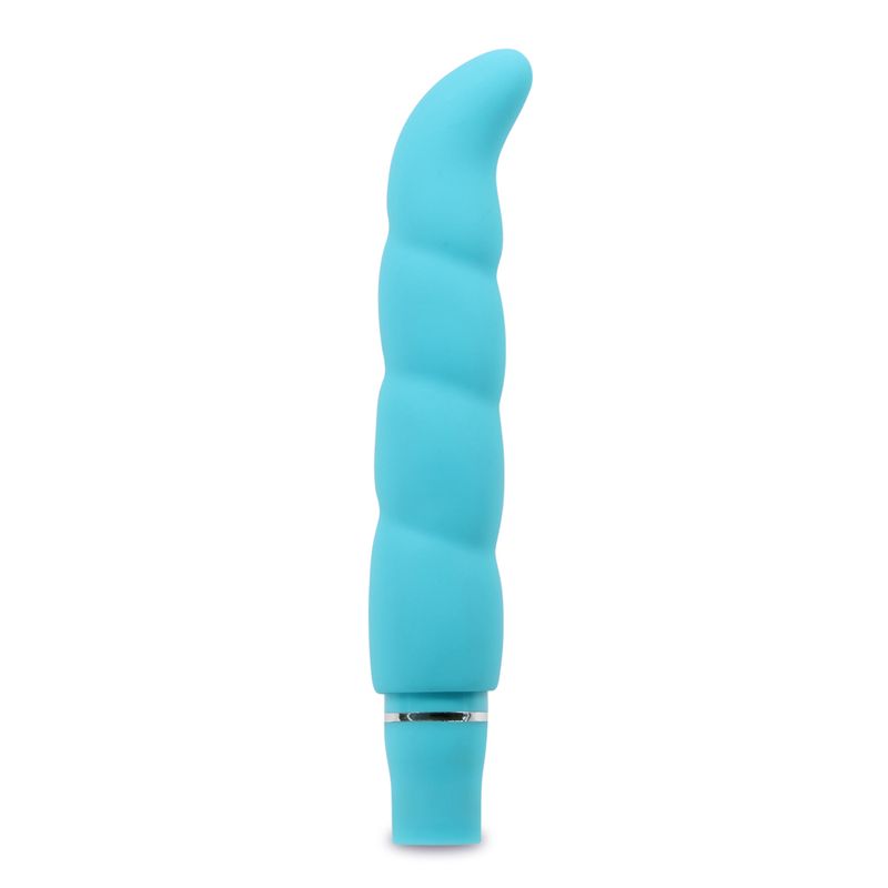 Luxe Purity G vibrator in soft blue silicone with ergonomic curves and smooth satin finish.