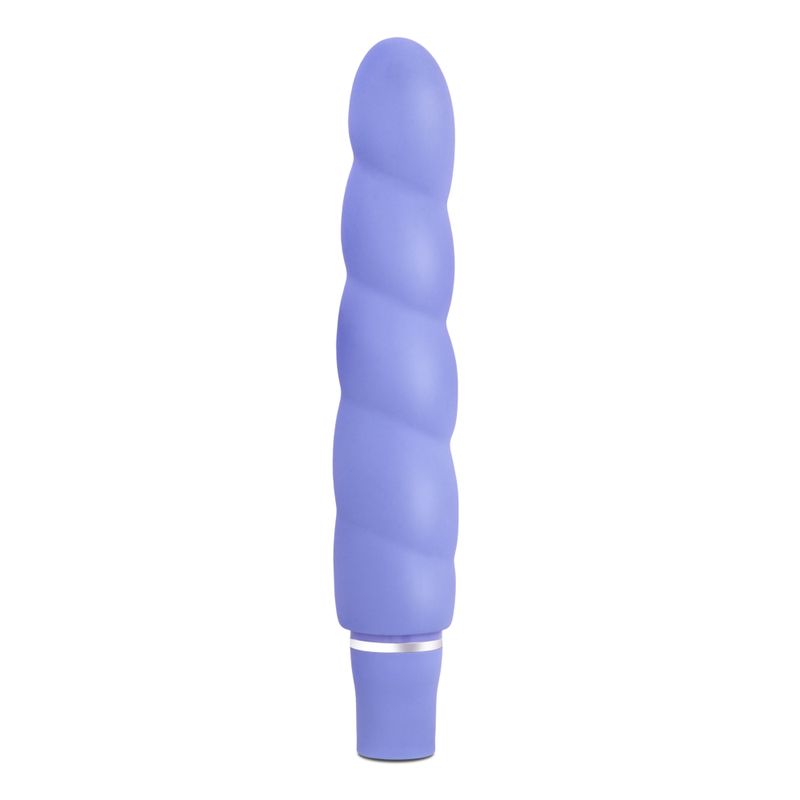 Luxe Anastasia vibrating toy in periwinkle color with smooth satin finish and twisted design.